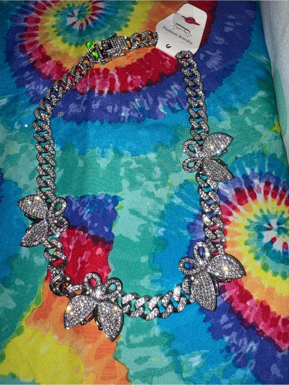 Fashion Jewelry Silver Crystal Butterfly Statement Necklace